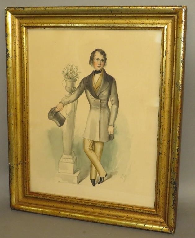 Appraisal: WATERCOLOR PORTRAITca full length portrait of a gentleman in dress