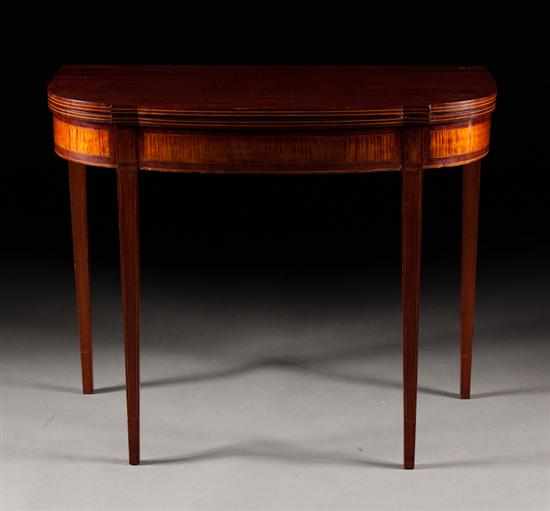 Appraisal: Federal inlaid mahogany and tiger maple flip-top games table New