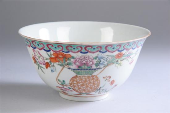 Appraisal: CHINESE FAMILLE ROSE PORCELAIN BOWL Qianlong six-character iron red mark