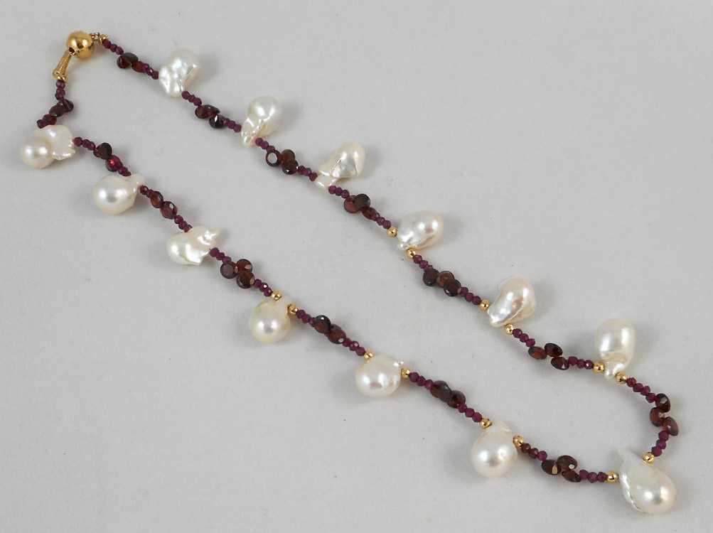 Appraisal: WHITE PEARL AND RUBY NECKLACE with karat yellow gold clasp