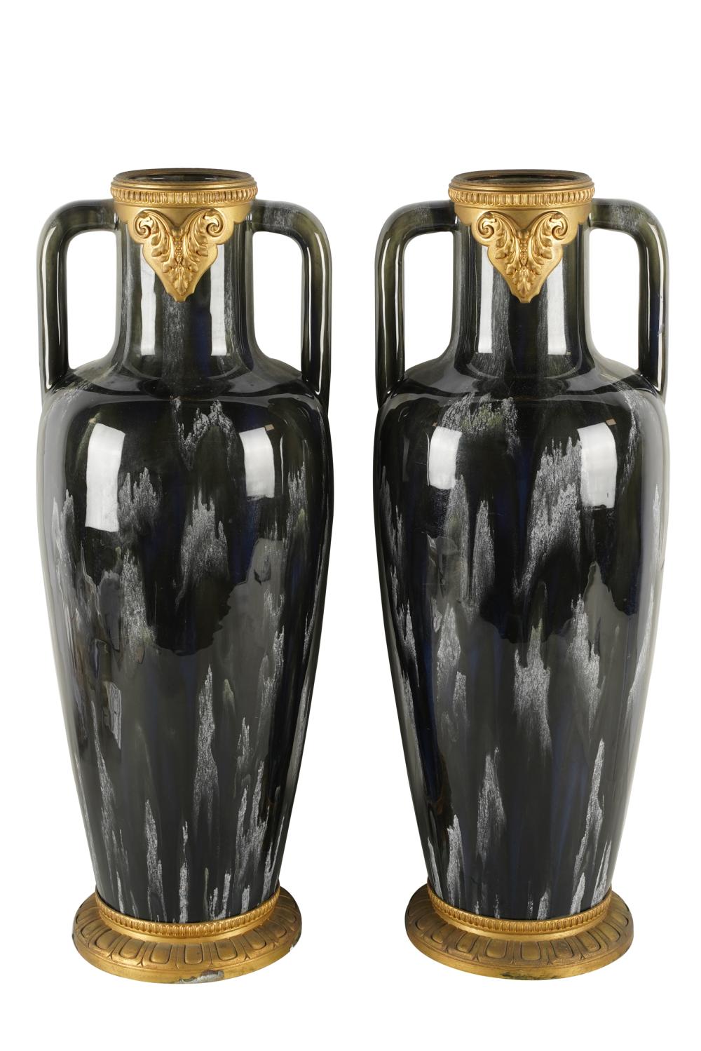 Appraisal: PAIR OF LARGE ART-DECO STYLE POTTERY VASESunmarked with black and