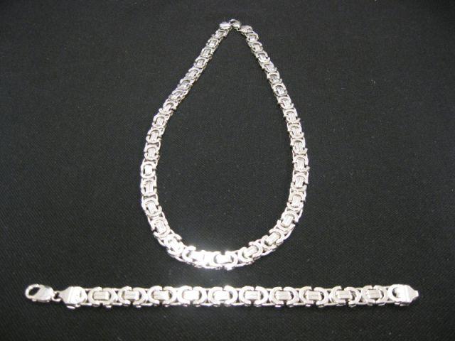 Appraisal: Sterling Silver Necklace Bracelet necklace bracelet wide heavy Italian excellent