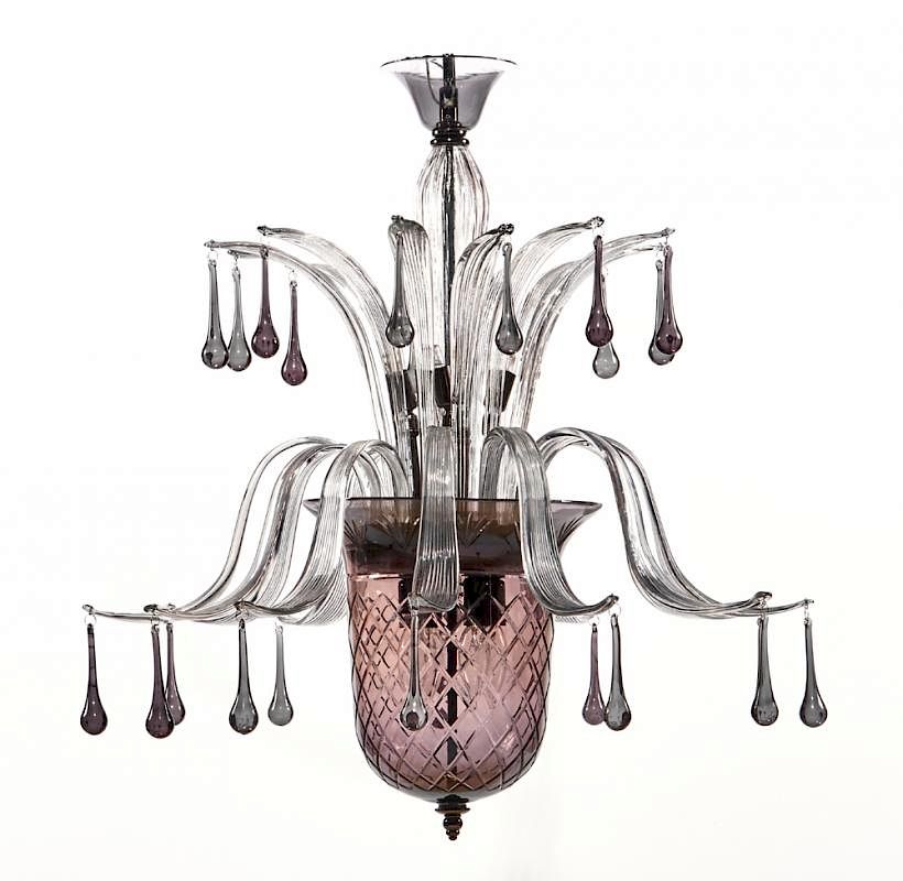 Appraisal: Venetian glass chandelier smoky clear glass t Venetian glass chandelier