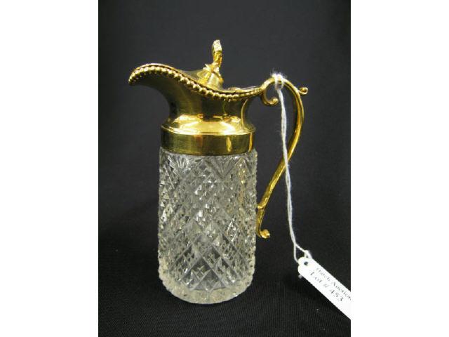 Appraisal: Fine Cut Glass Syrup Pitcher strawberry diamond design gold top