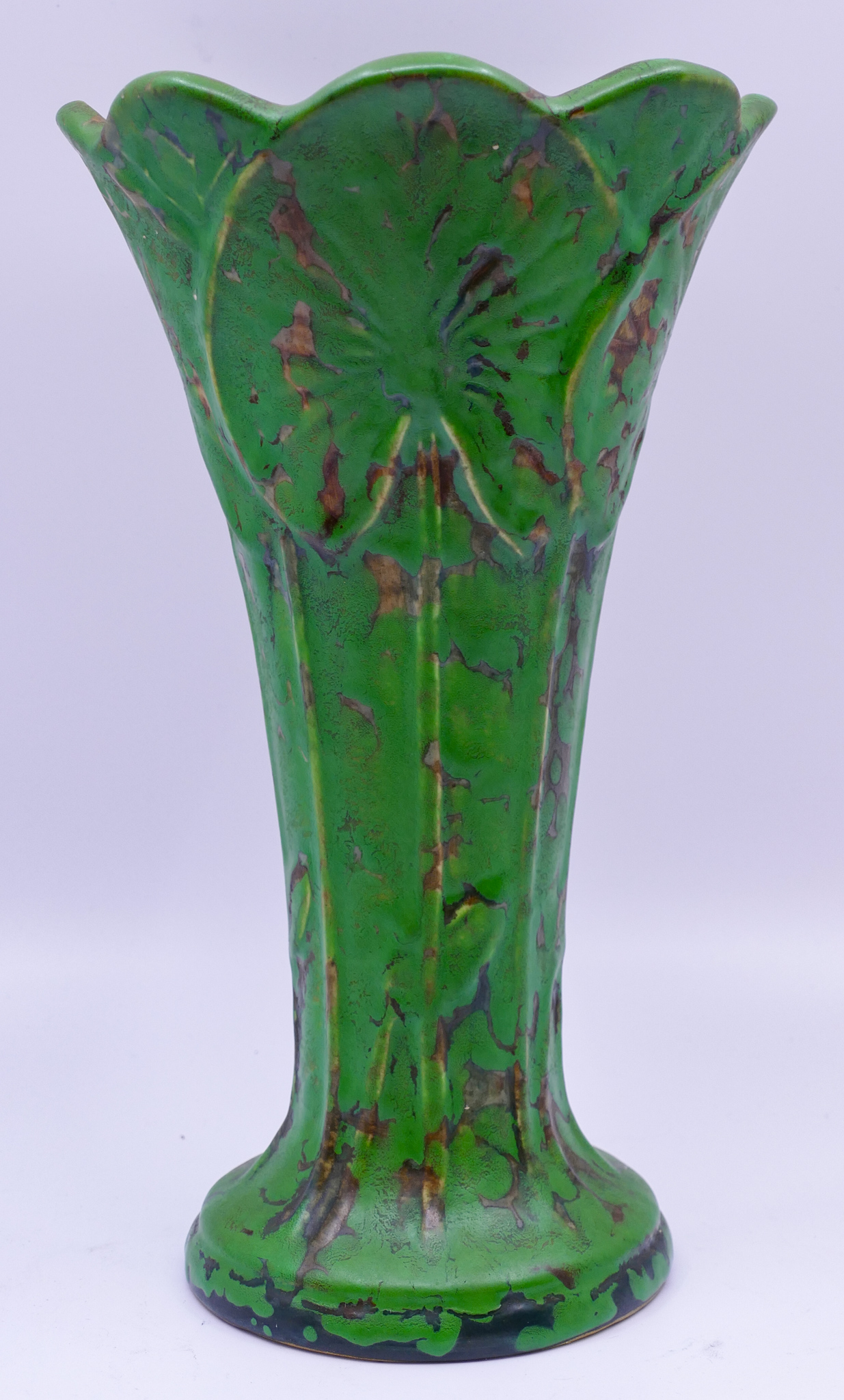 Appraisal: Weller Coppertone Green Pottery Lily Pad Vase- '' chip to