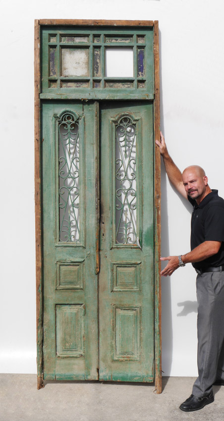 Appraisal: PAIR GREEN PAINTED ARCHITECTURAL DOORS Framed approx '' h x