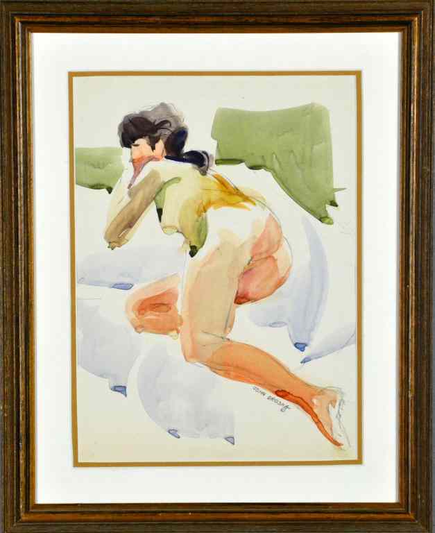 Appraisal: Watercolor of Resting Nude by John DroskaDepicting resting nude by