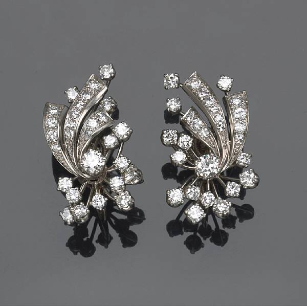 Appraisal: A pair of diamond and platinum spray earrings estimated total