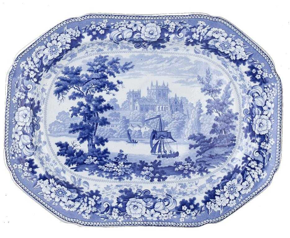 Appraisal: A MINTON BLUE PRINTED EARTHENWARE ENGLISH SCENERY SERIES MEAT DISH