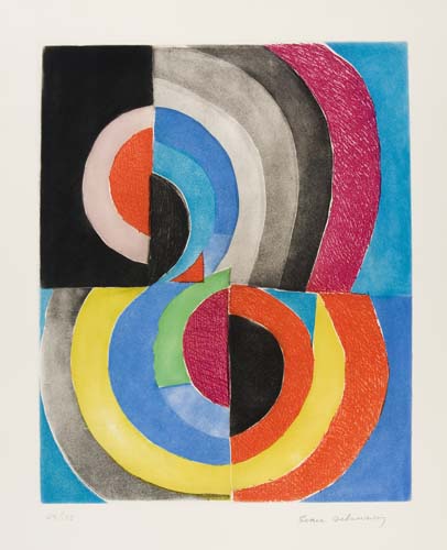 Appraisal: SONIA DELAUNAY Abstract Composition with Semi-Circles Color etching with aquatint