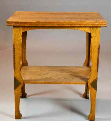 Appraisal: Arts Crafts Oak And Copper Decorated Side TableWith shaped legs