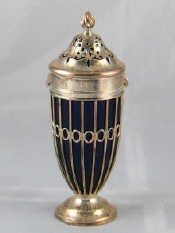 Appraisal: An urn shaped silver sugar caster with open sides blue