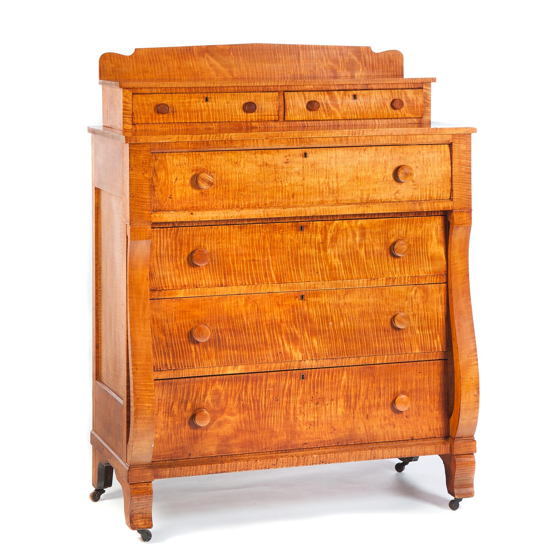 Appraisal: AMERICAN EMPIRE CHEST OF DRAWERS Mid th century curly maple