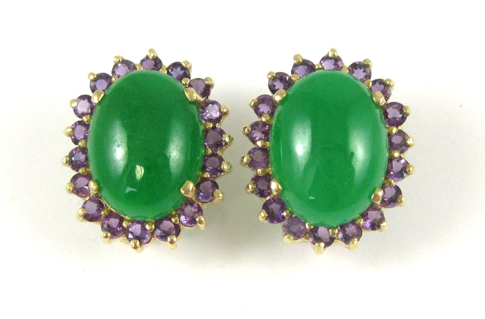 Appraisal: PAIR OF JADE AND AMETHYST EARRINGS each k yellow gold