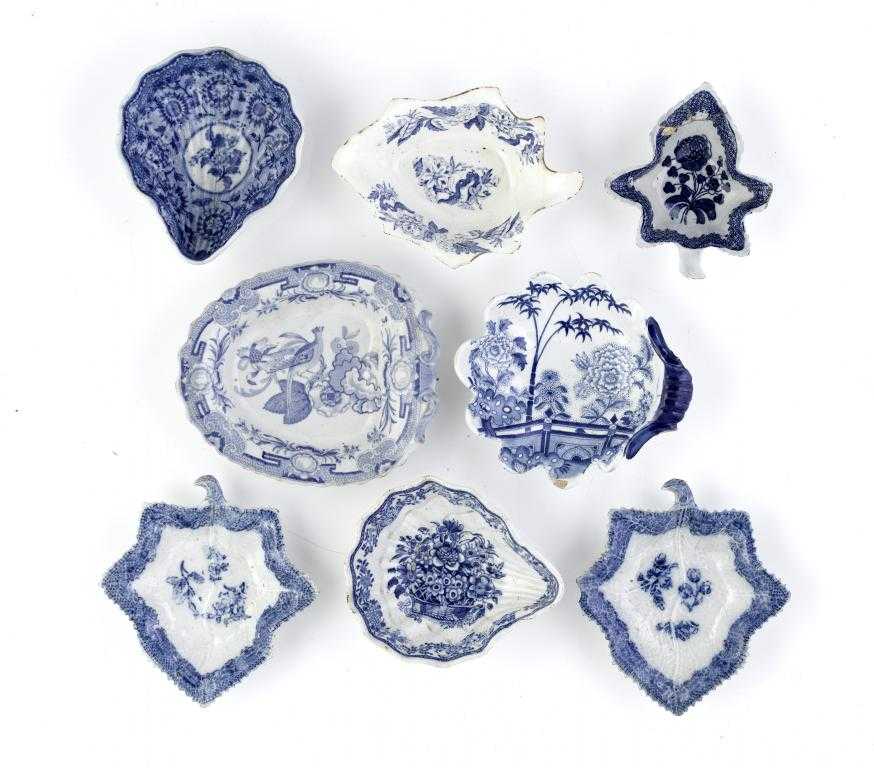 Appraisal: EIGHT DAVENPORT AND OTHER BLUE PRINTED EARTHENWARE PICKLE DISHES of