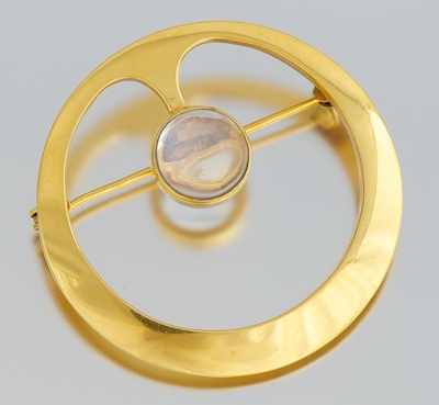 Appraisal: A Signed Hans Hansen Modernist Gold and Moonstone Brooch k