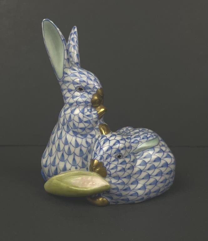 Appraisal: Herend Blue Fishnet Rabbits w Corn Tall x Wide Good