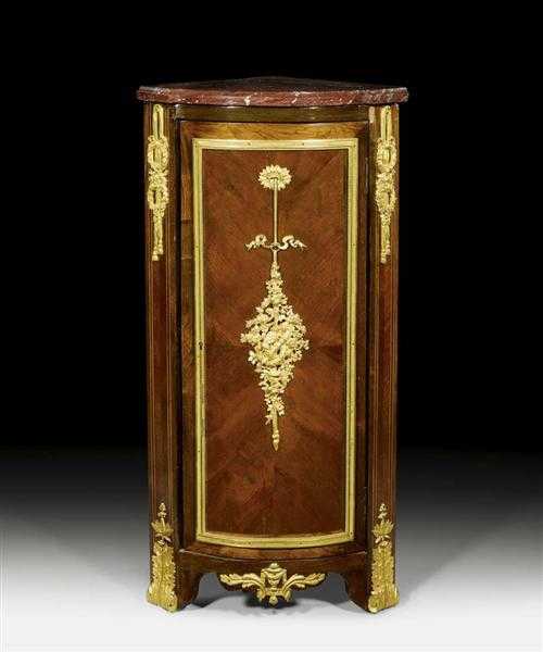 Appraisal: SMALL MAHOGANY CORNER CABINET late Louis XVI after models by