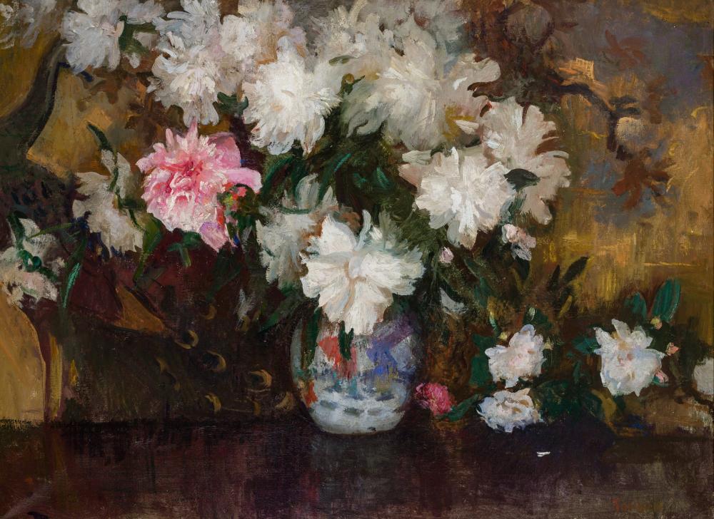 Appraisal: EDMUND CHARLES TARBELL American - Peonies oil on canvas signed