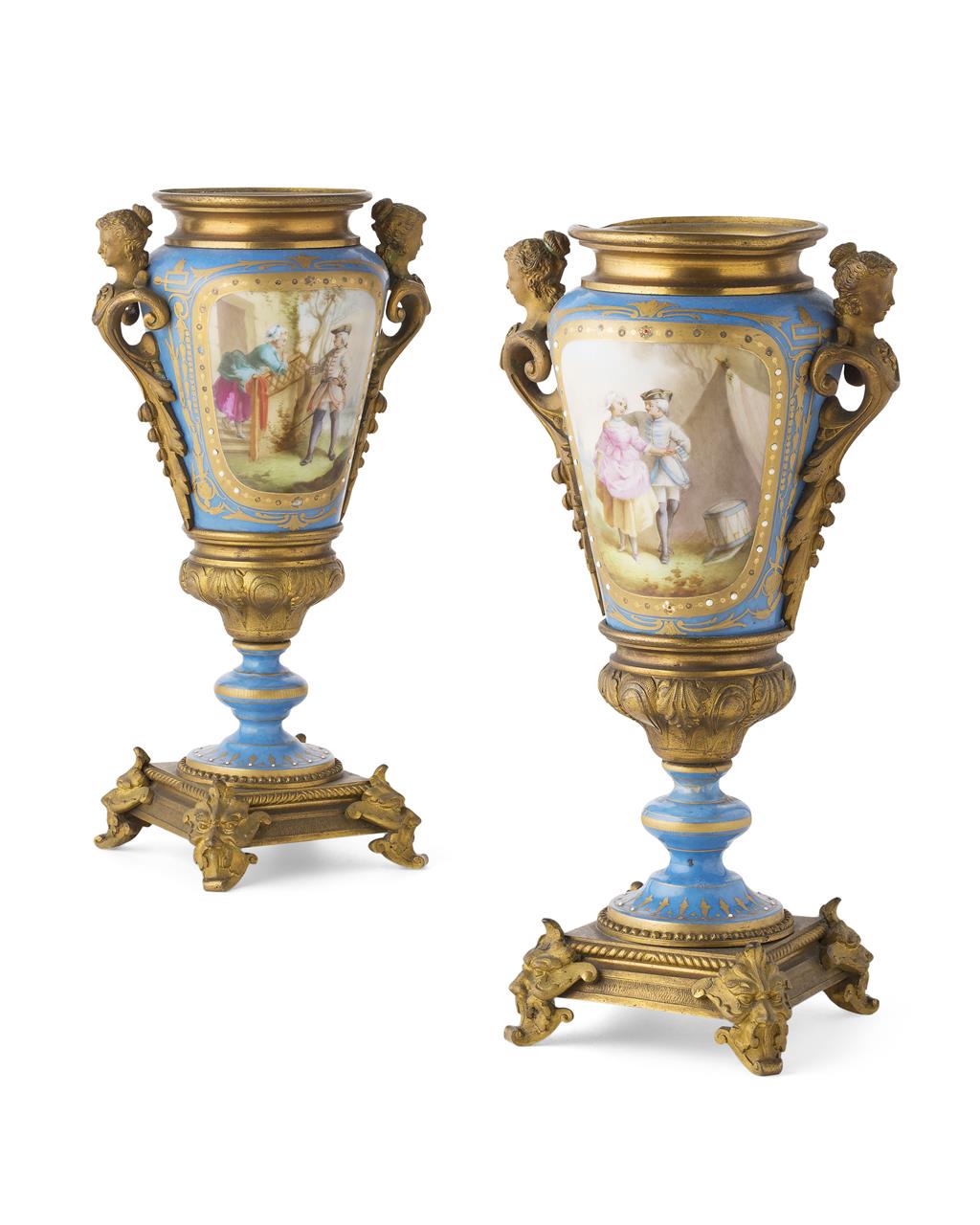 Appraisal: PAIR OF SEVRES STYLE GILT METAL MOUNTED VASES TH CENTURY