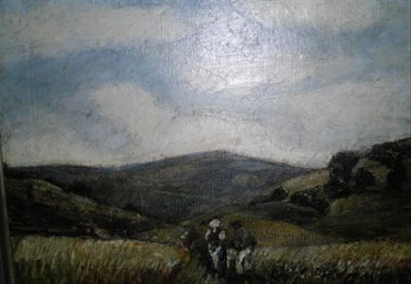 Appraisal: Attributed to Karoly Kotsz Figures in a landscape Oil on