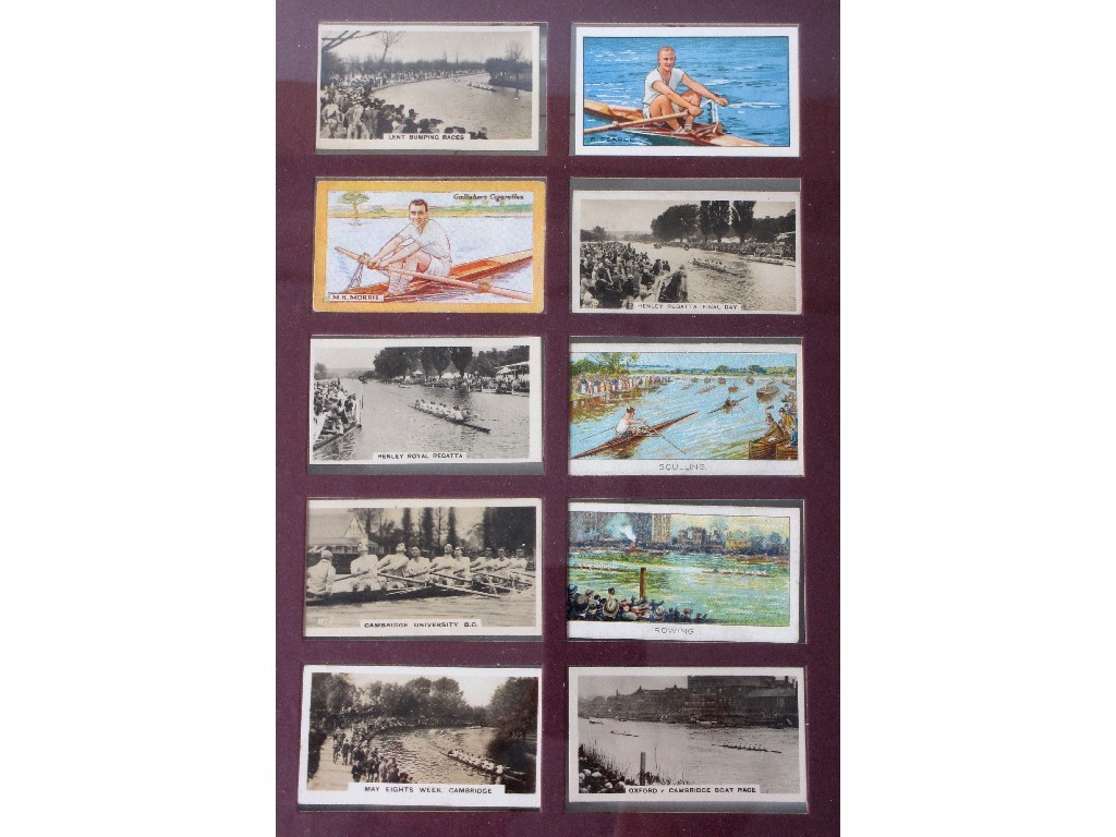 Appraisal: Three framed collections of rowing cigarette cards