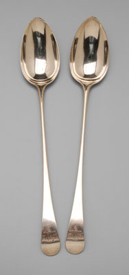 Appraisal: Pair Bateman silver stuffing spoons rounded downturned tipt back handl