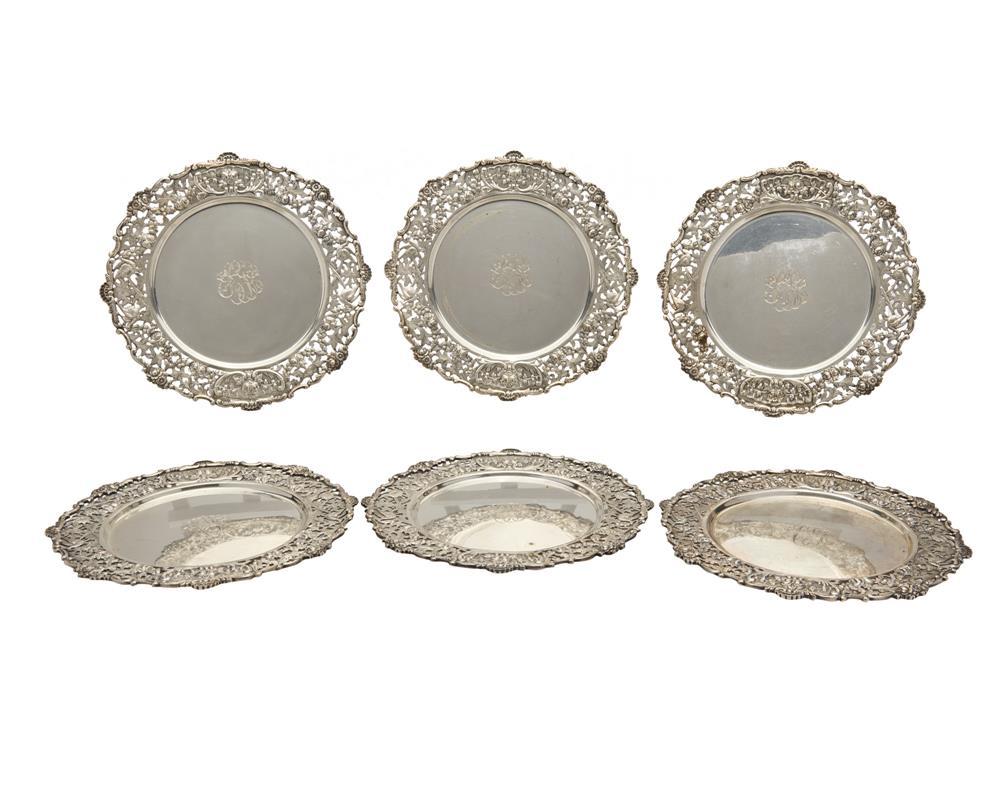 Appraisal: Set of Six AYRE TAYLOR CO Silver Reticulated Rim Serving