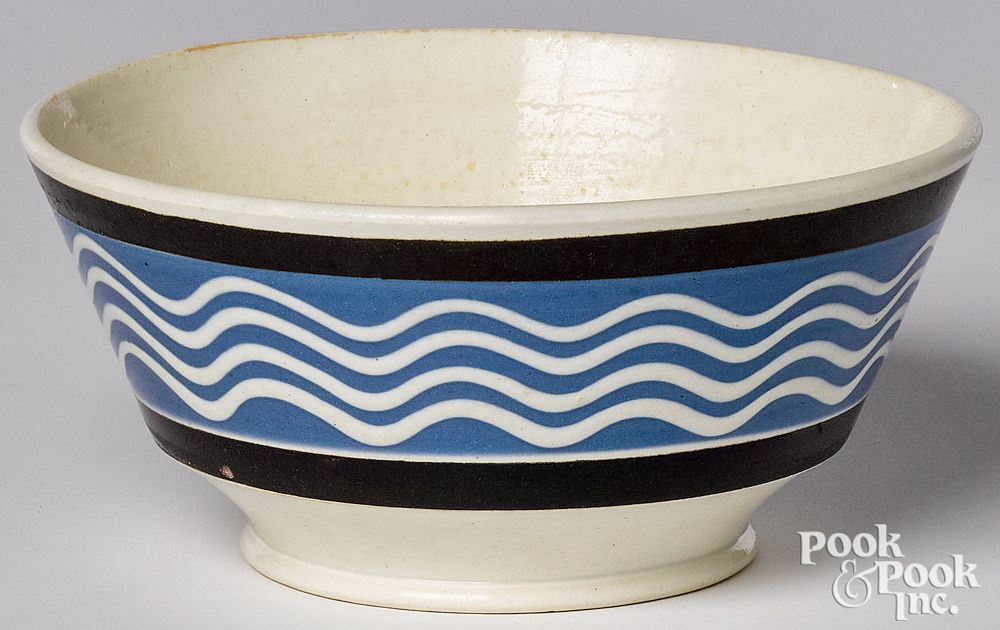 Appraisal: Mocha bowl Mocha bowl with wavy line decoration h dia