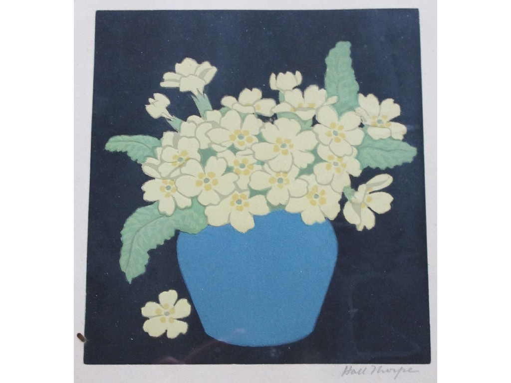 Appraisal: JOHN HALL THORPE - FORGET-ME-NOTS PRIMROSES AND CROCUS SNOWDROPS Woodblock