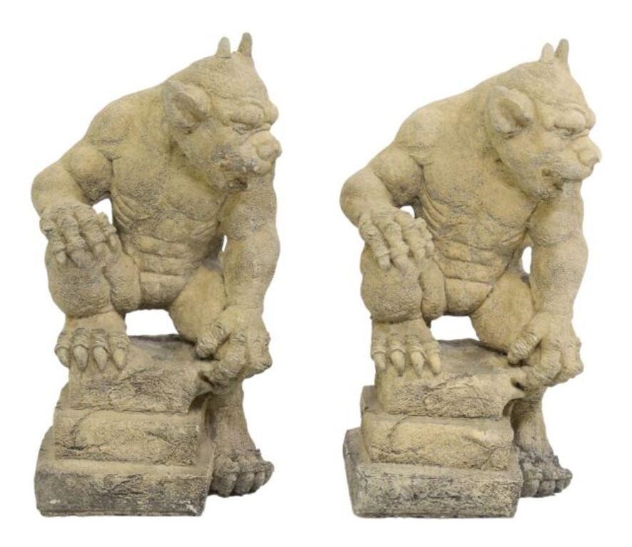 Appraisal: pair Cast stone garden statuary Gordy Gargoyles late th c