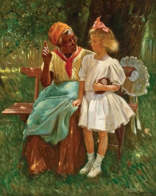 Appraisal: HARRY ROSELAND American - ''Lesson from Mammy'' oil on canvas