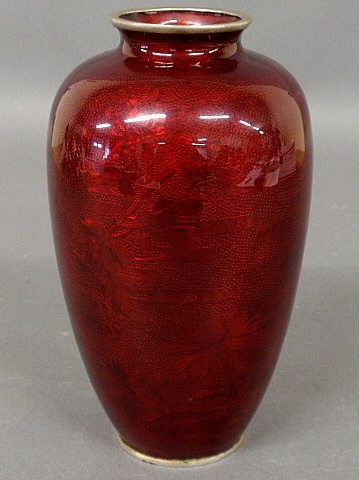 Appraisal: - Japanese blood red cloisonn vase c the base with