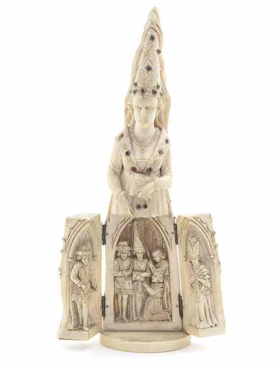 Appraisal: A European Figural Ivory Triptych depicting a maiden with a