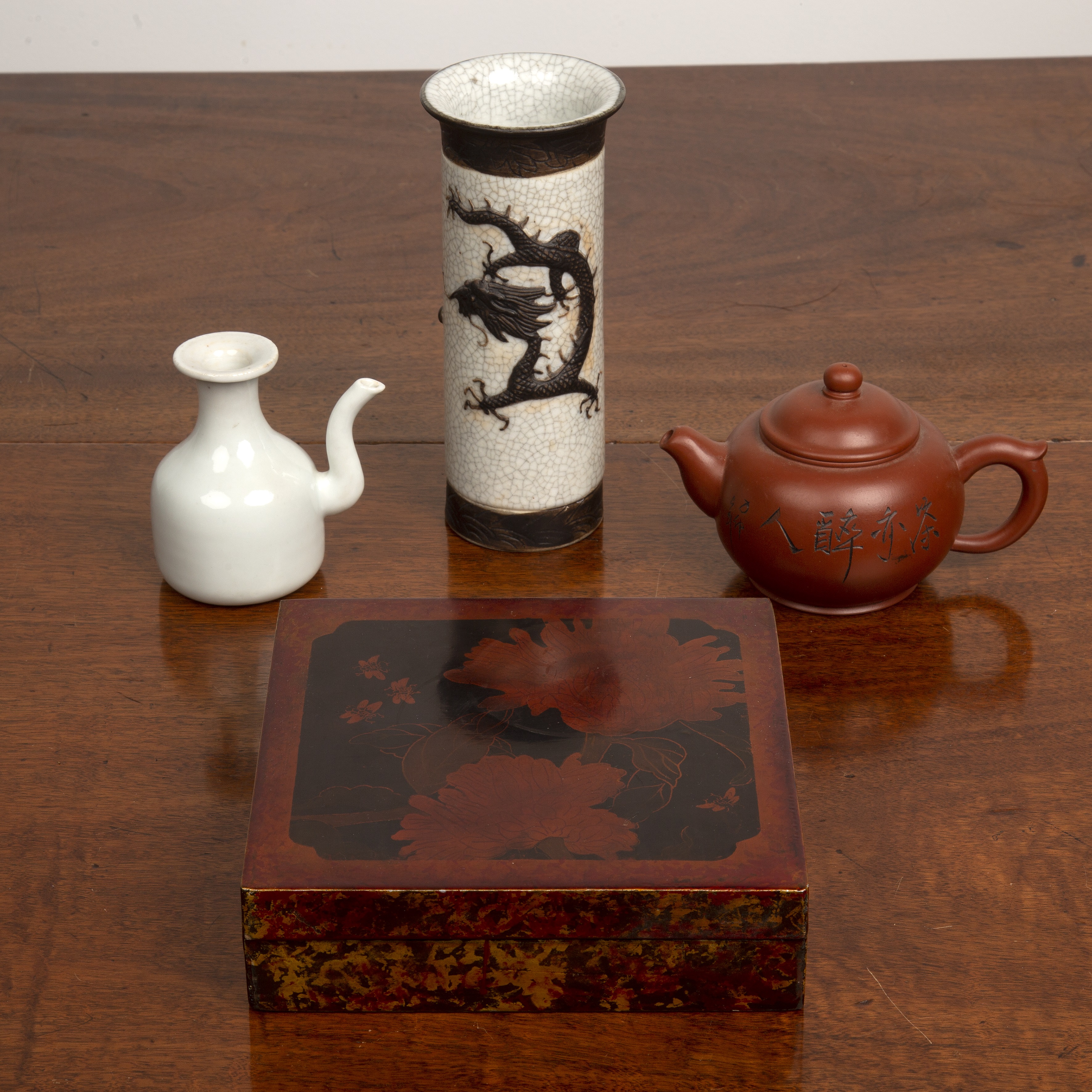 Appraisal: Group of piecesincluding a Chinese crackleware spill vase with a