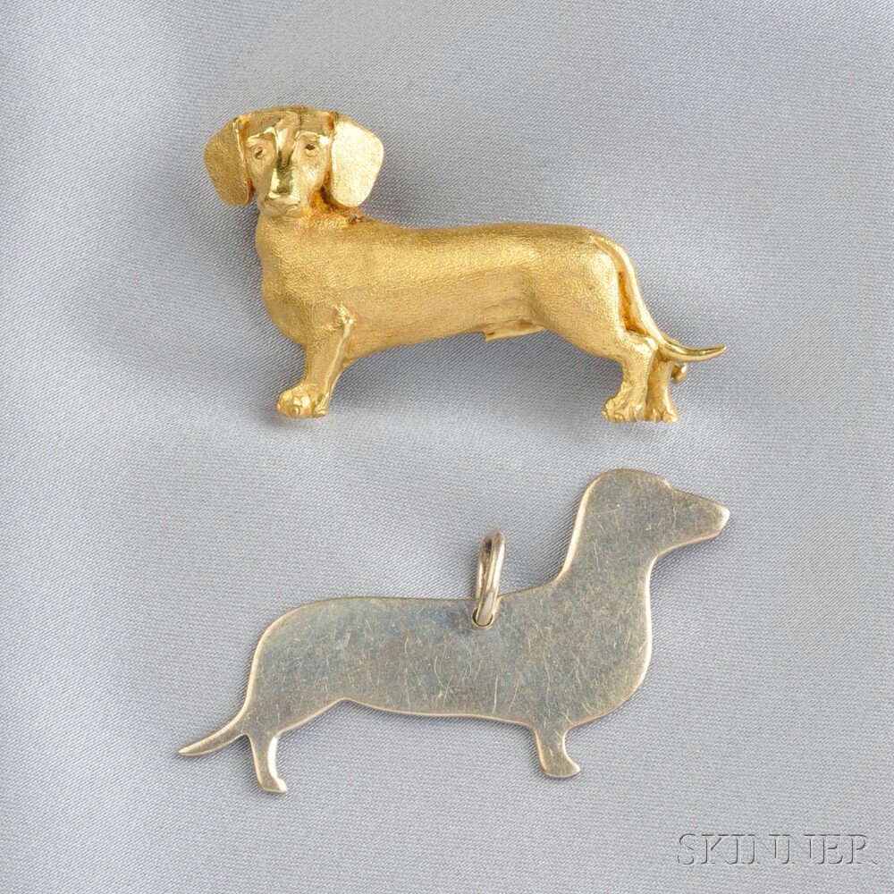 Appraisal: Two Dachshund Jewelry Items and kt gold brooch dwt and