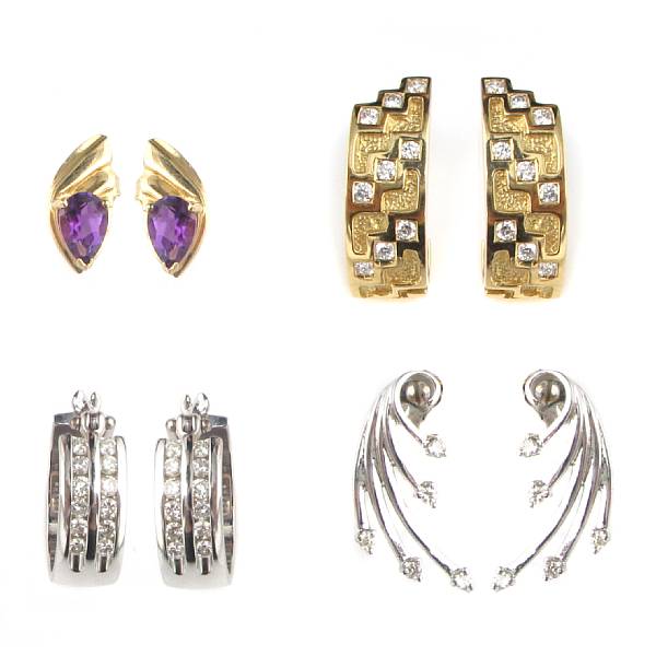 Appraisal: A collection of diamond gem-set and gold stud earrings approximately