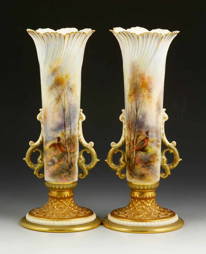 Appraisal: - Pair of Royal Worcester Vases Pair of Royal Worcester