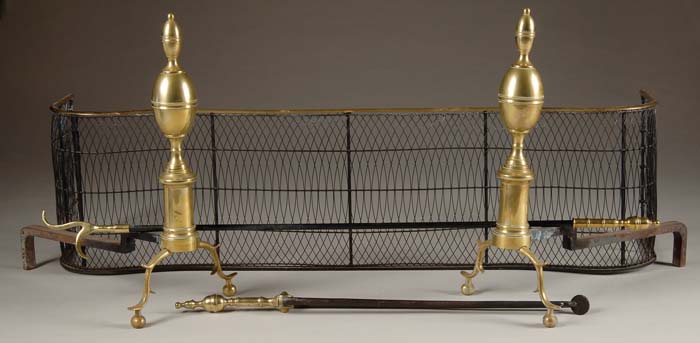 Appraisal: FIVE PIECE BRASS FIREPLACE SET A fine mid th Century