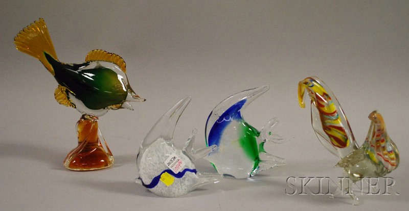 Appraisal: Four Colored Art Glass Animal Figures mostly Italian ht to