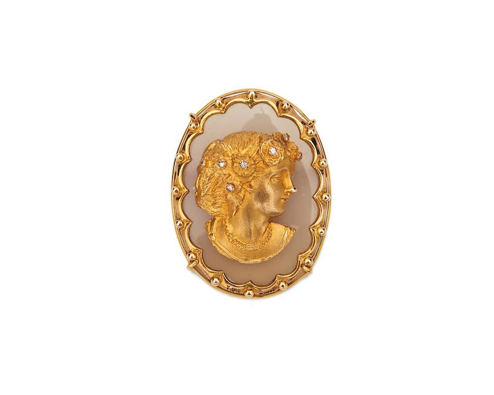 Appraisal: K Gold and Agate Brooch K Gold and Agate Brooch