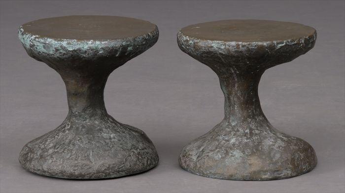 Appraisal: PAIR OF TH C TEXTURED BRONZE MUSHROOM PEDESTALS Each with