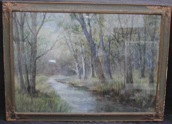 Appraisal: American School Early -to-Mid th Century Woodland Stream watercolor on