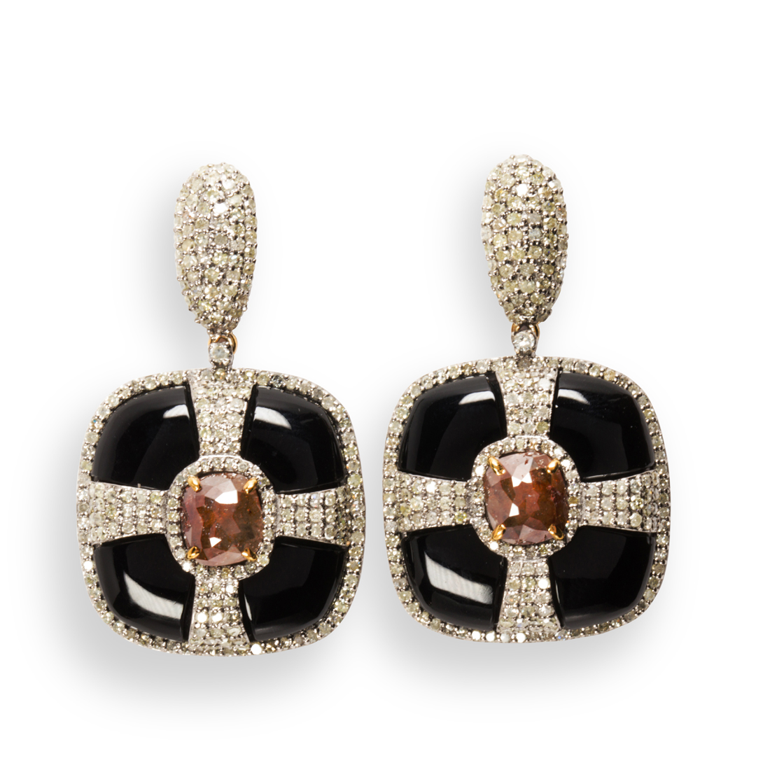 Appraisal: A PAIR OF BLACK CHALCEDONY COLORED DIAMOND AND DIAMOND EARRINGS