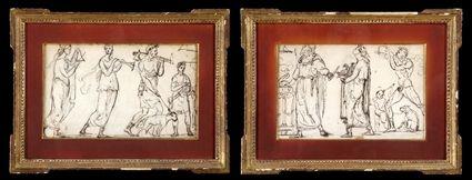 Appraisal: EUROPEAN SCHOOL A PAIR OF MURAL STUDIES Pencil and ink