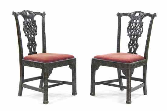 Appraisal: A Pair of Chinese Chippendale Style Mahogany Side Chairs each