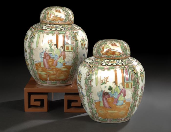 Appraisal: Pair of Chinese Export Porcelain Covered Ginger Jars th century