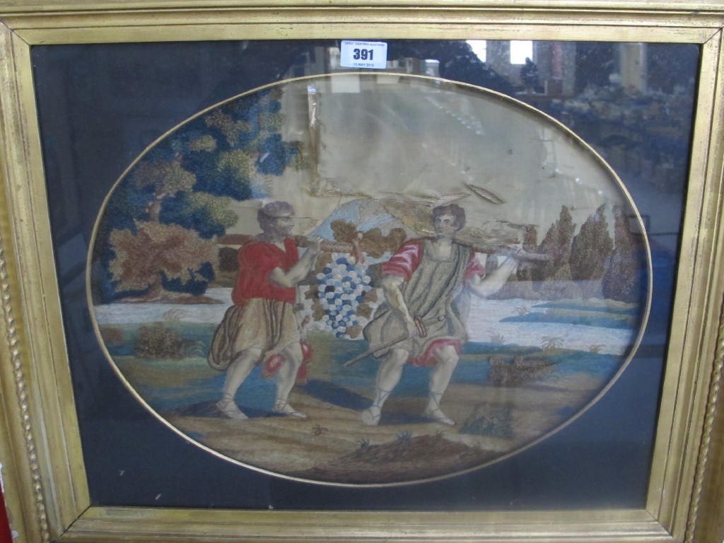 Appraisal: A framed stumpwork picture - classical scene