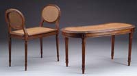 Appraisal: TWO FRENCH-STYLE CANED VANITY STOOLS One having kidney shape with