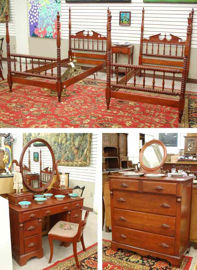 Appraisal: SEVEN-PIECE VICTORIAN STYLE CHERRYWOOD BEDROOM FURNITURE SET American mid- th